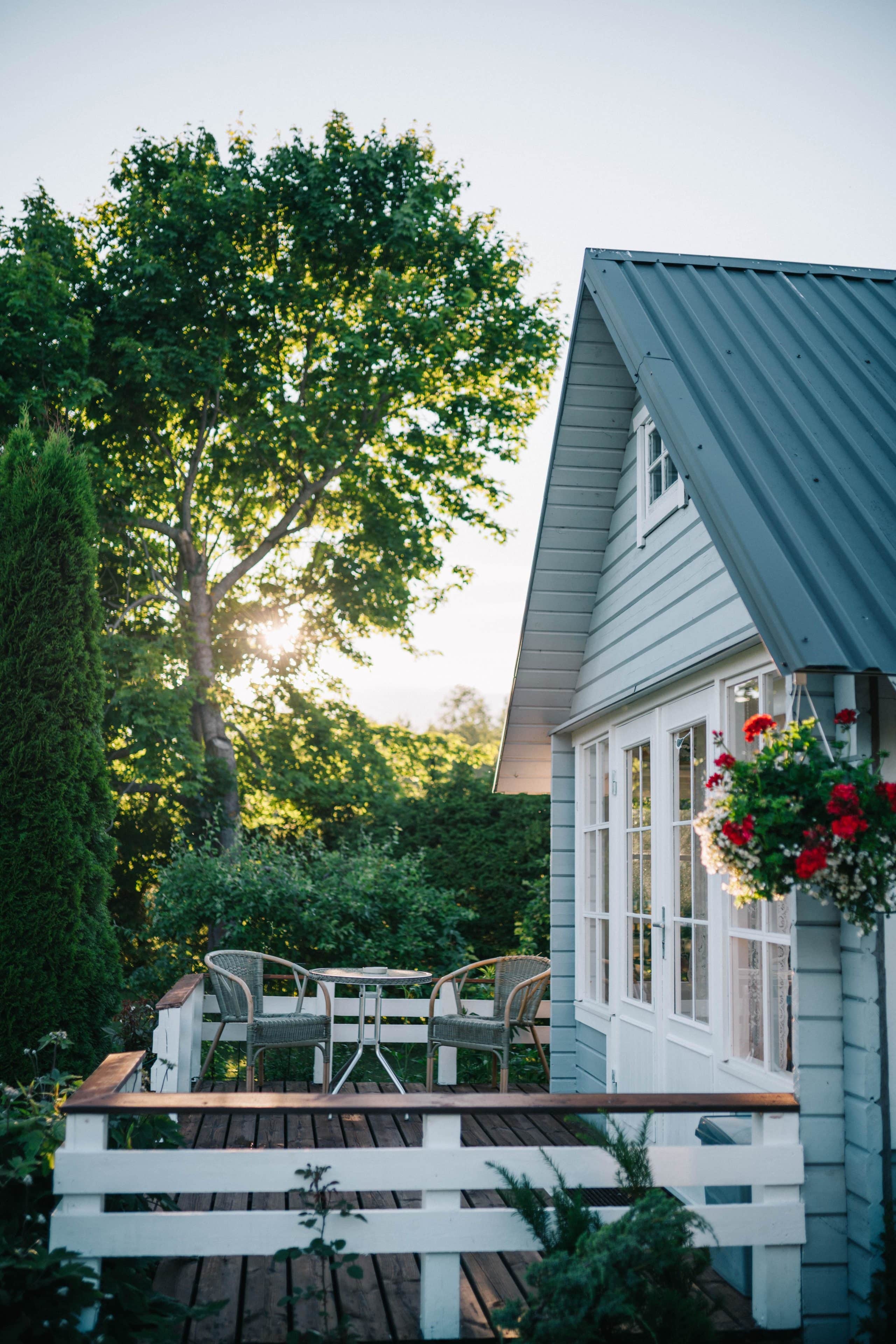 cozy house with sunset